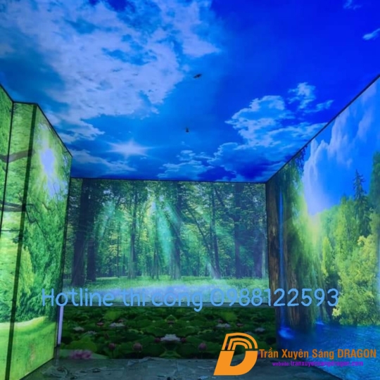 vách 3d kết hợp với tranh dán trần